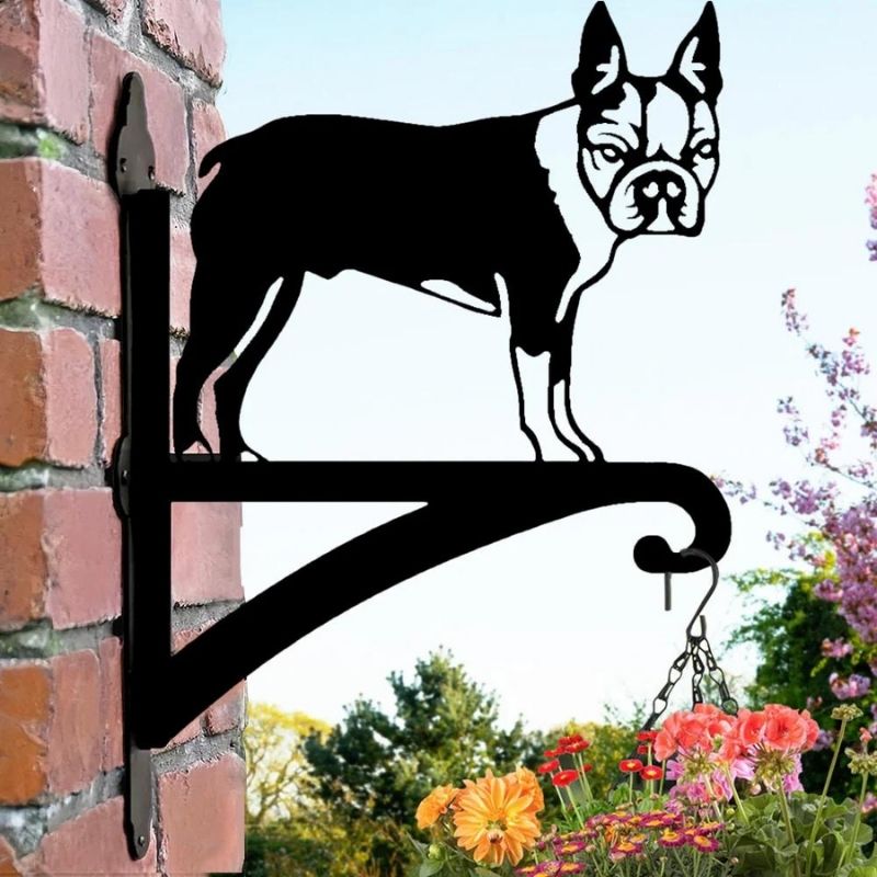 Boston Terrier Detailed Metal Hanging Bracket Plant Stand PS090