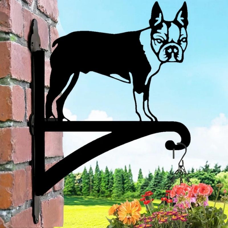 Boston Terrier Detailed Metal Hanging Bracket Plant Stand PS090