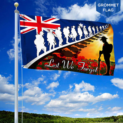 Lest We Forget. Anzac Day. Poppy Veteran Grommet Flag