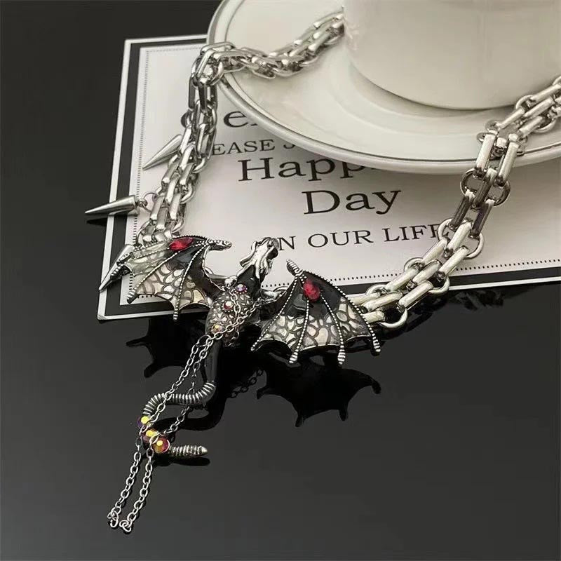 Gothic Exaggerated Imprisoned Flying Dragon Necklace