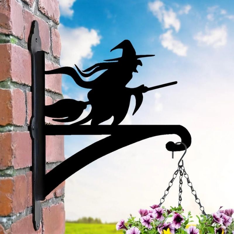 Witch on Broomstick Metal Hanging Bracket Plant Stand PS147