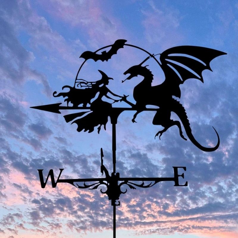 Witch and Dragon Stainless Steel Weathervane MW020