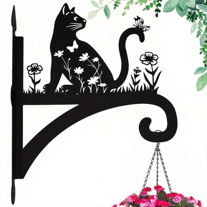 Cat And Flower Metal Hanging Bracket Plant Stand PS021