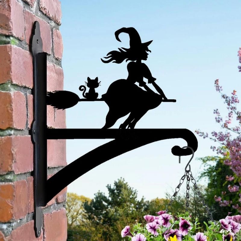 Witch on Broomstick Metal Hanging Bracket Plant Stand PS149