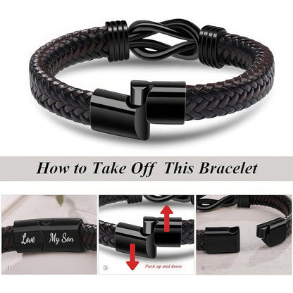 "Dad and Son Forever Linked Together" Black Braided Leather Bracelets - Forever Linked