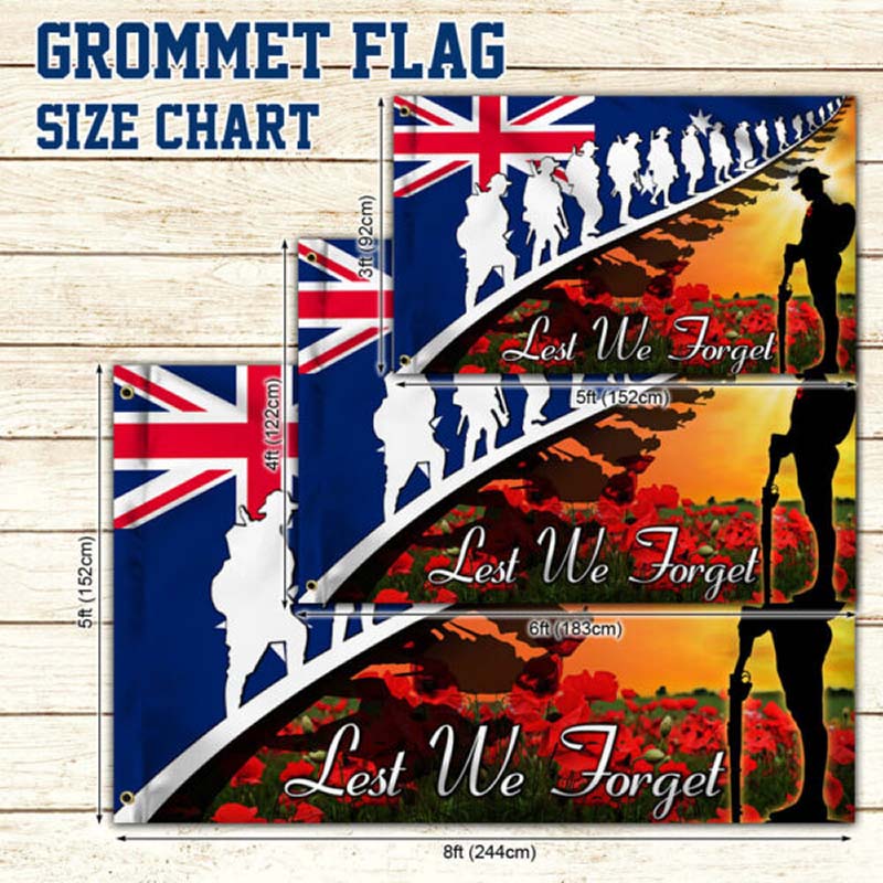 Lest We Forget. Anzac Day. Poppy Veteran Grommet Flag