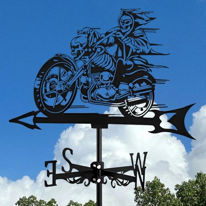 Halloween Skull Motorcycle Stainless Steel Weathervane MW014