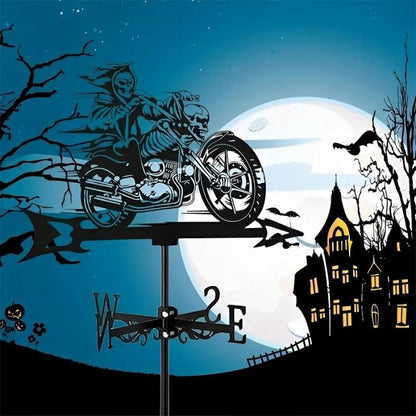 Halloween Skull Motorcycle Stainless Steel Weathervane MW014