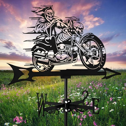 Halloween Skull Motorcycle Stainless Steel Weathervane MW014