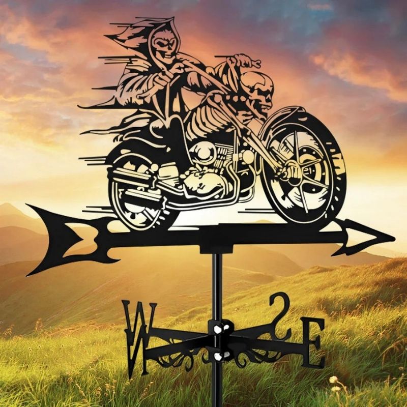 Halloween Skull Motorcycle Stainless Steel Weathervane MW014