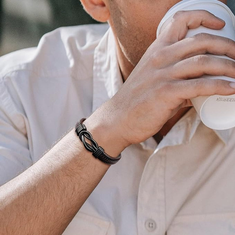 "Dad and Daughter Forever Linked Together" Black Braided Leather Bracelets - Forever Linked