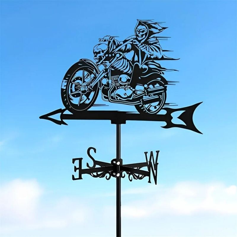 Halloween Skull Motorcycle Stainless Steel Weathervane MW014