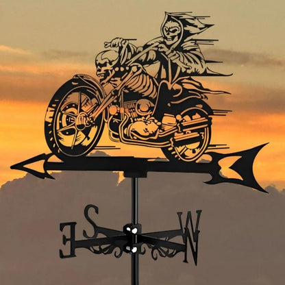 Halloween Skull Motorcycle Stainless Steel Weathervane MW014