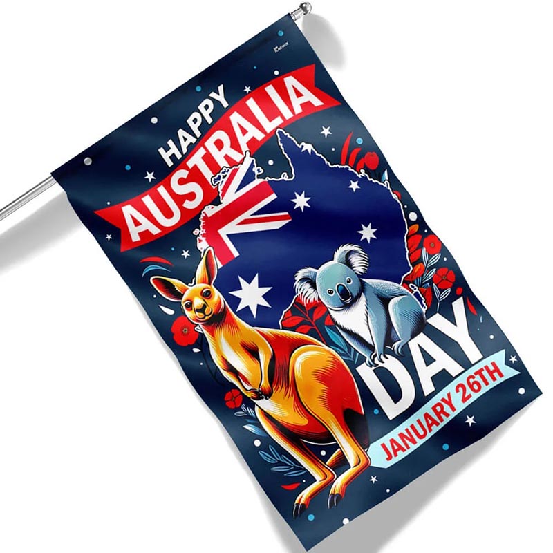 Happy Australia Day January 26th Koala and Kangaroo Australia Flag