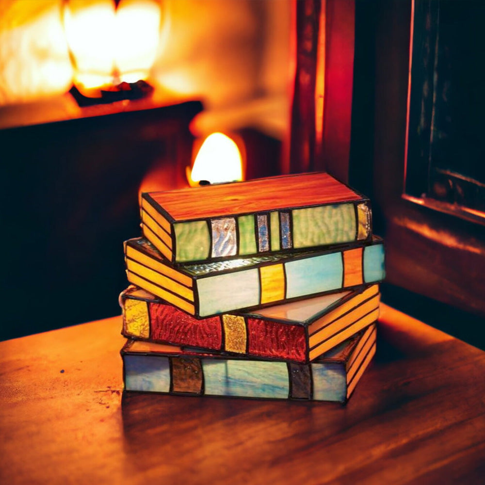 Stained Glass Stacked Books Lamp