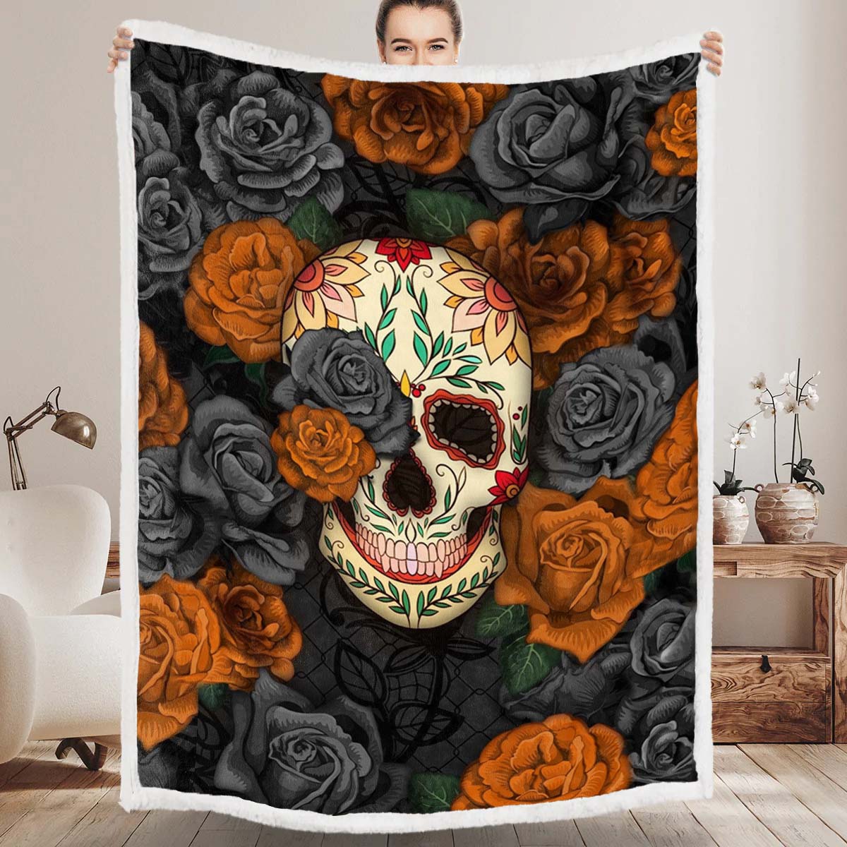 Rose Skull - B184 - Premium Blanket