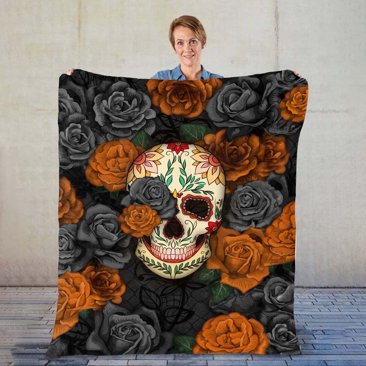 Rose Skull - B184 - Premium Blanket