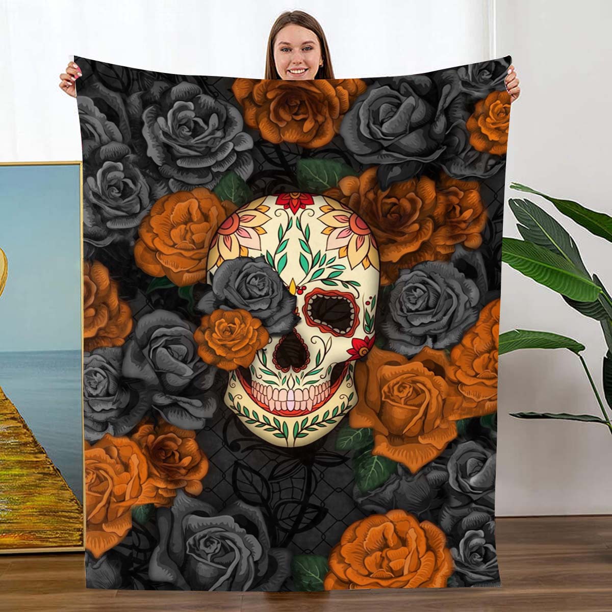 Rose Skull - B184 - Premium Blanket