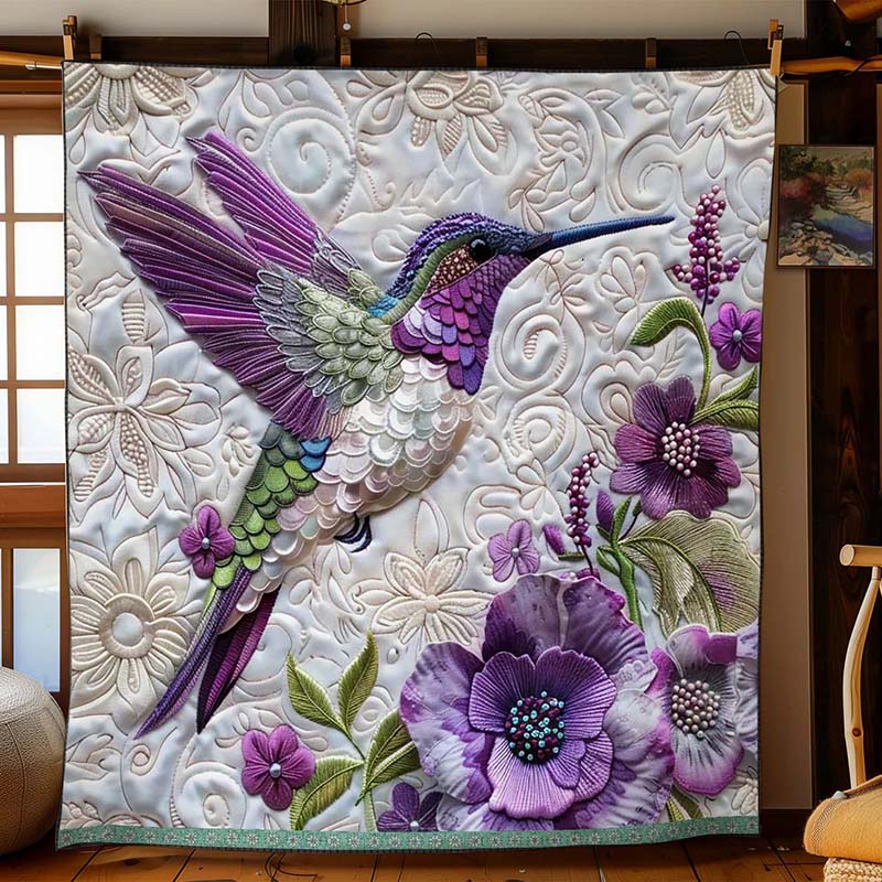 Purple Hummingbird Blanket - D249 - Premium Blanket