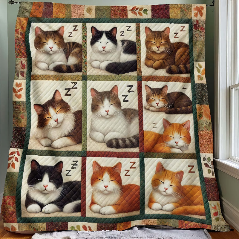 Vintage Sleeping Cat Blanket - D270 - Premium Blanket