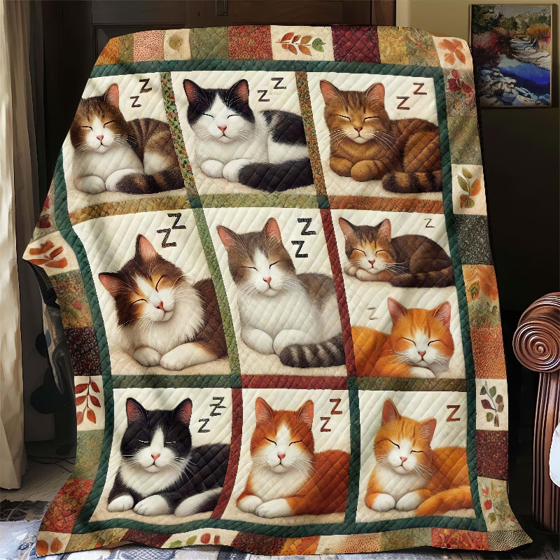 Vintage Sleeping Cat Blanket - D270 - Premium Blanket