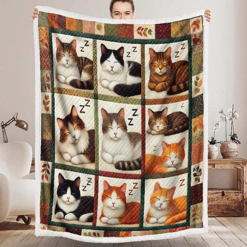 Vintage Sleeping Cat Blanket - D270 - Premium Blanket