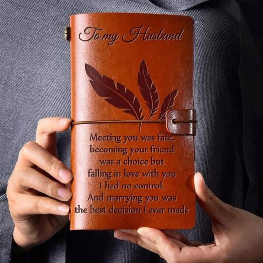 To My Husband - Meeting You was Fate - Engraved Leather Journal Notebook