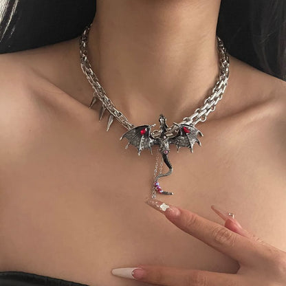 Gothic Exaggerated Imprisoned Flying Dragon Necklace