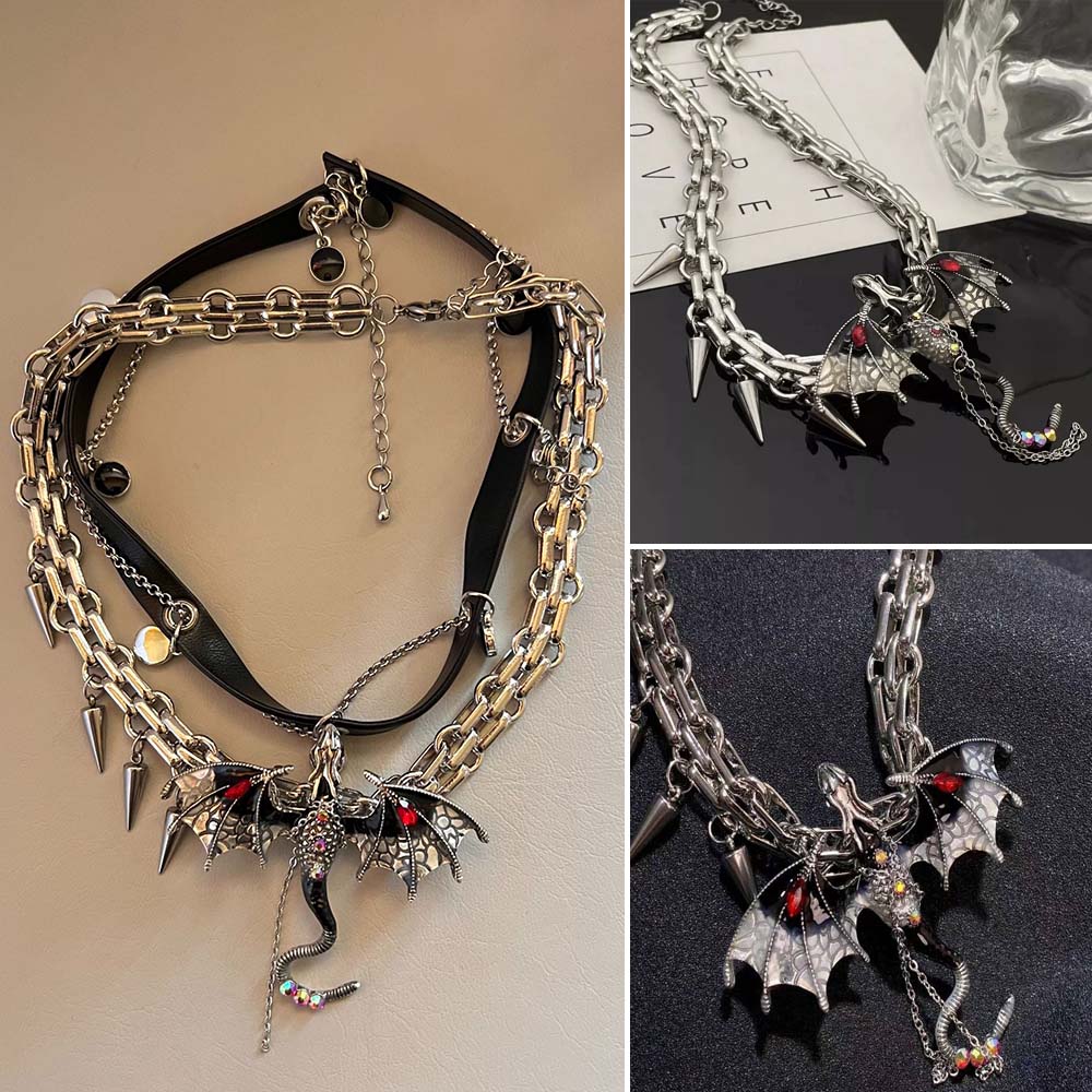 Gothic Exaggerated Imprisoned Flying Dragon Necklace