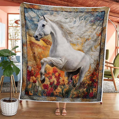 Blossom Fields White Horse Blanket - H253 - Premium Blanket