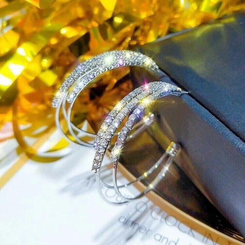 Shiny Diamond Hoop Earrings