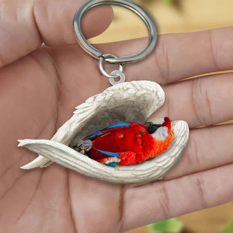 Sleeping Angel Acrylic Keychain Green Winged Macaw SA219