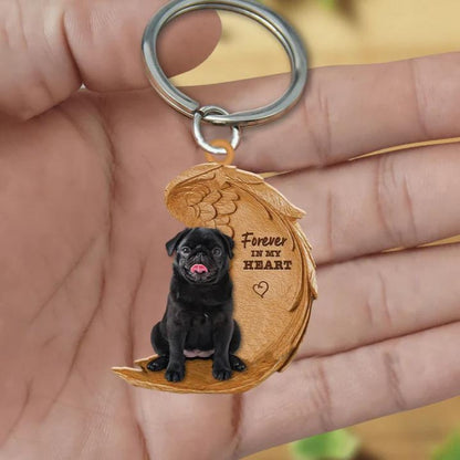 Black Pug Forever In My Heart Acrylic Keychain FK021