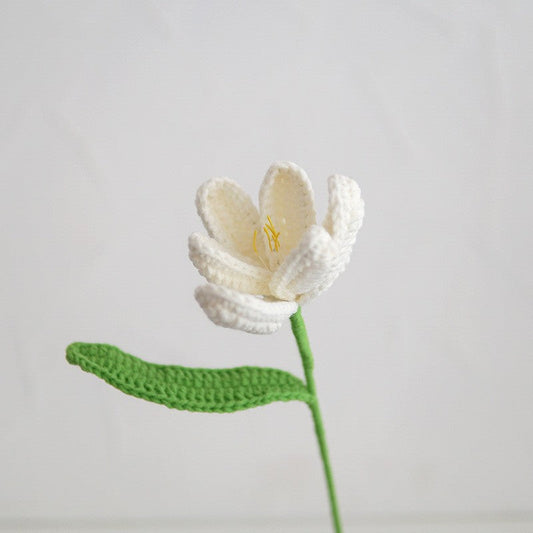 Handmade Knitted Décor Gift - Blooming tulip - White