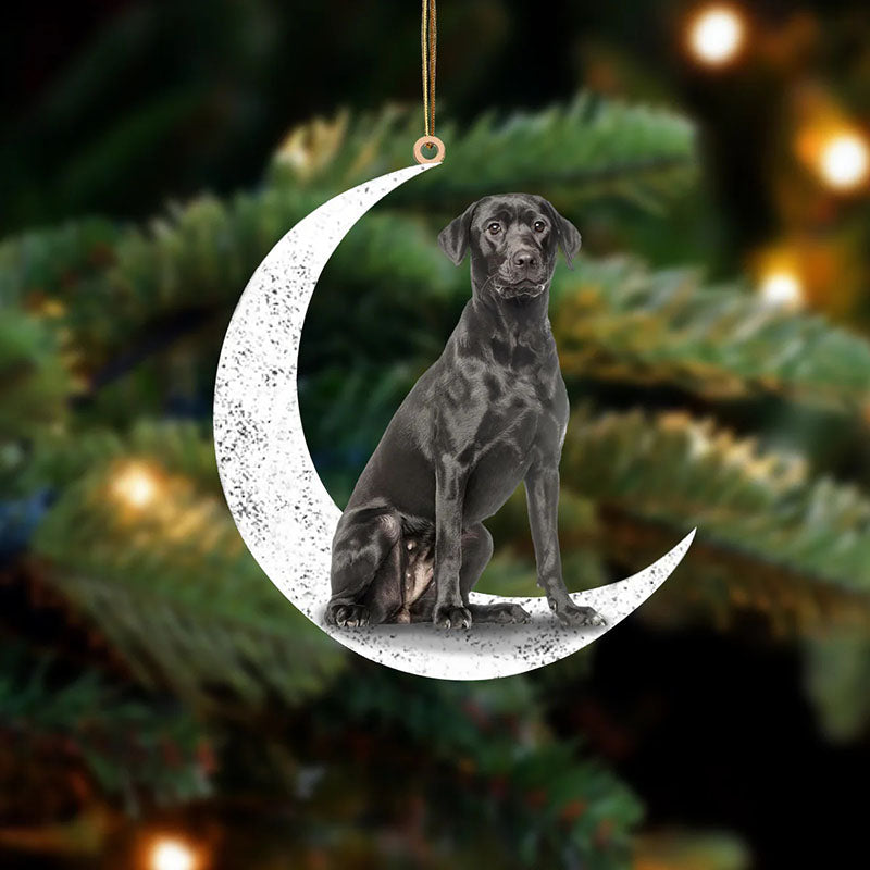 Black Labrador Sit On The Moon Ornament MO007