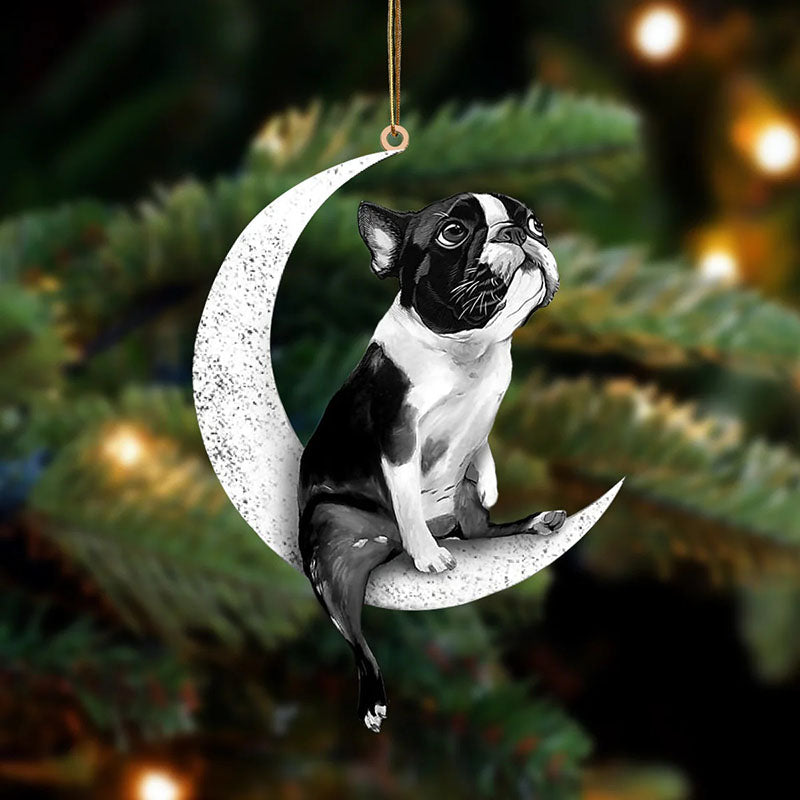 Boston Terrier Sit On The Moon Ornament MO014