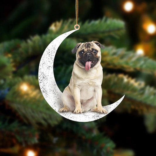 Pug Sit On The Moon Ornament MO019