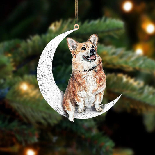 Corgi Sit On The Moon Ornament MO027