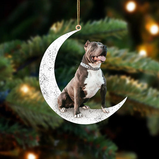 Pitbull Sit On The Moon Ornament MO035