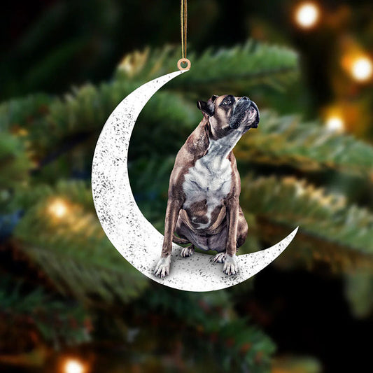 Boxer Dog Sit On The Moon Ornament MO037