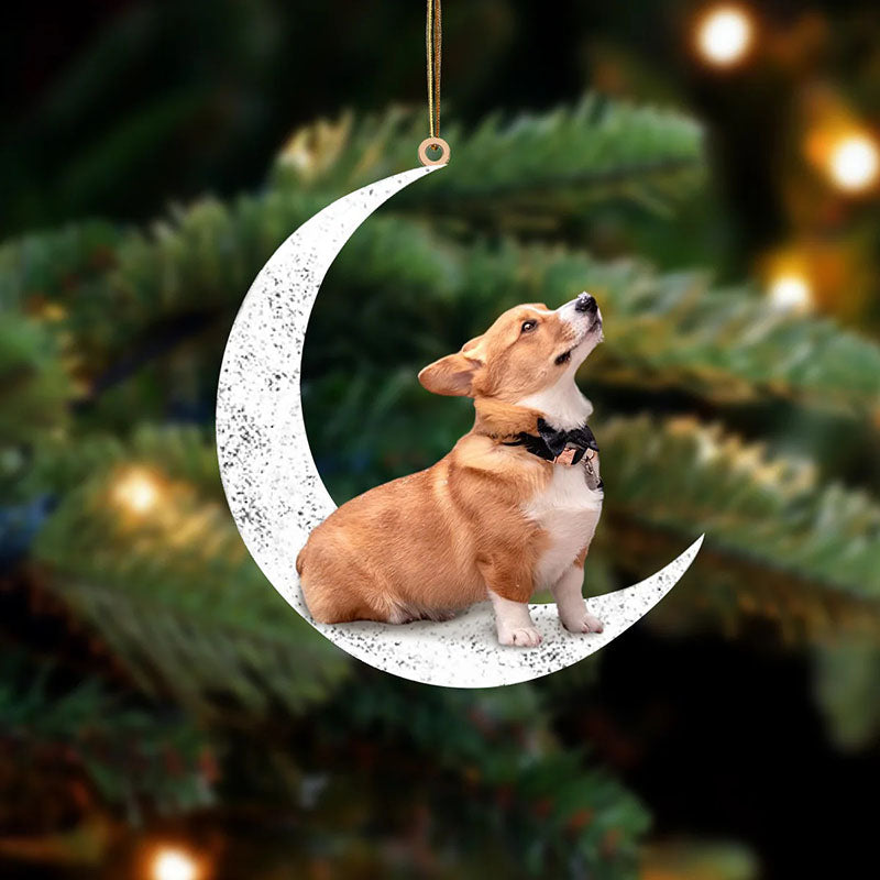 Corgi Sit On The Moon Ornament MO061