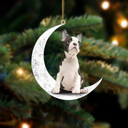 Boston Terrier Sit On The Moon Ornament MO077