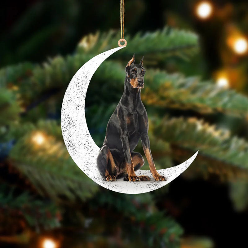 Doberman Sit On The Moon Ornament MO079