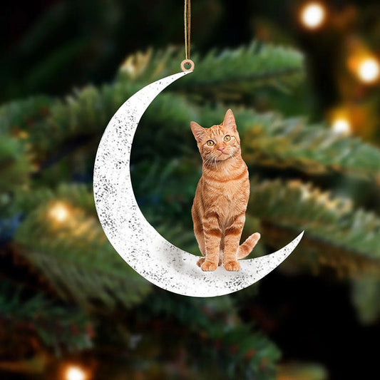 Orange Female Tabby Sit On The Moon Ornament MO082