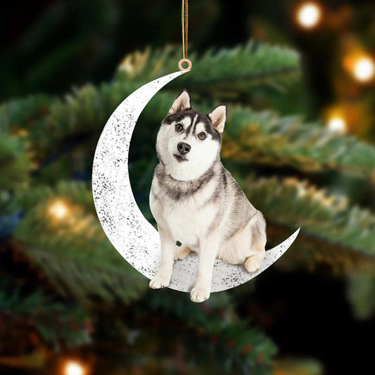 Siberian Husky Sit On The Moon Ornament MO091