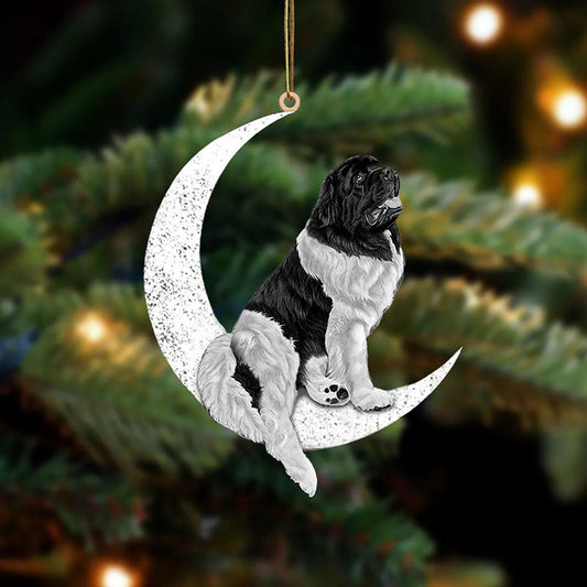 Newfoundland Dog Sit On The Moon Ornament MO094