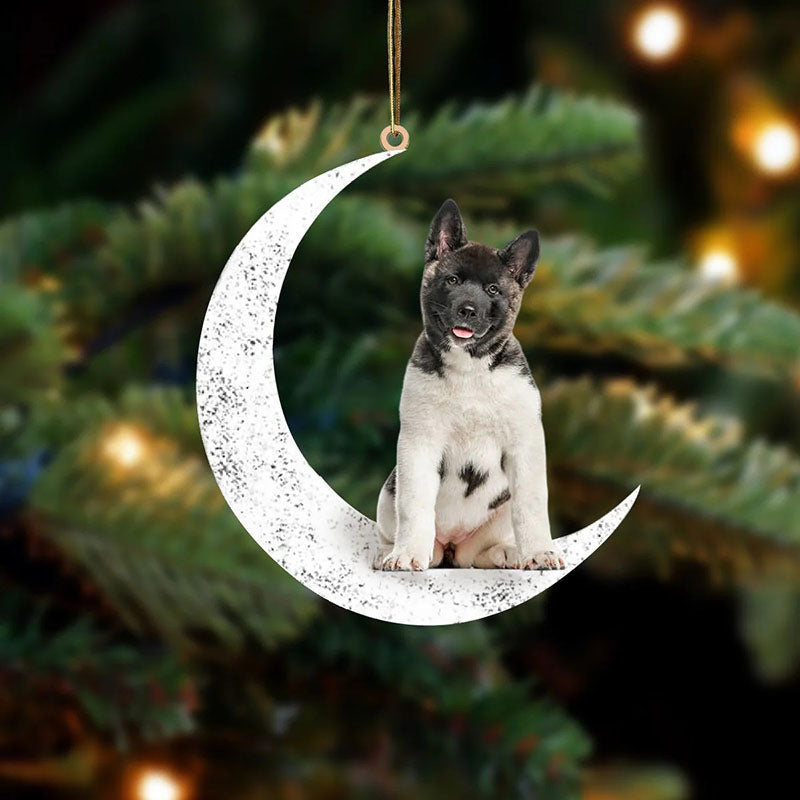 Black Mask Akita Sit On The Moon Ornament MO131