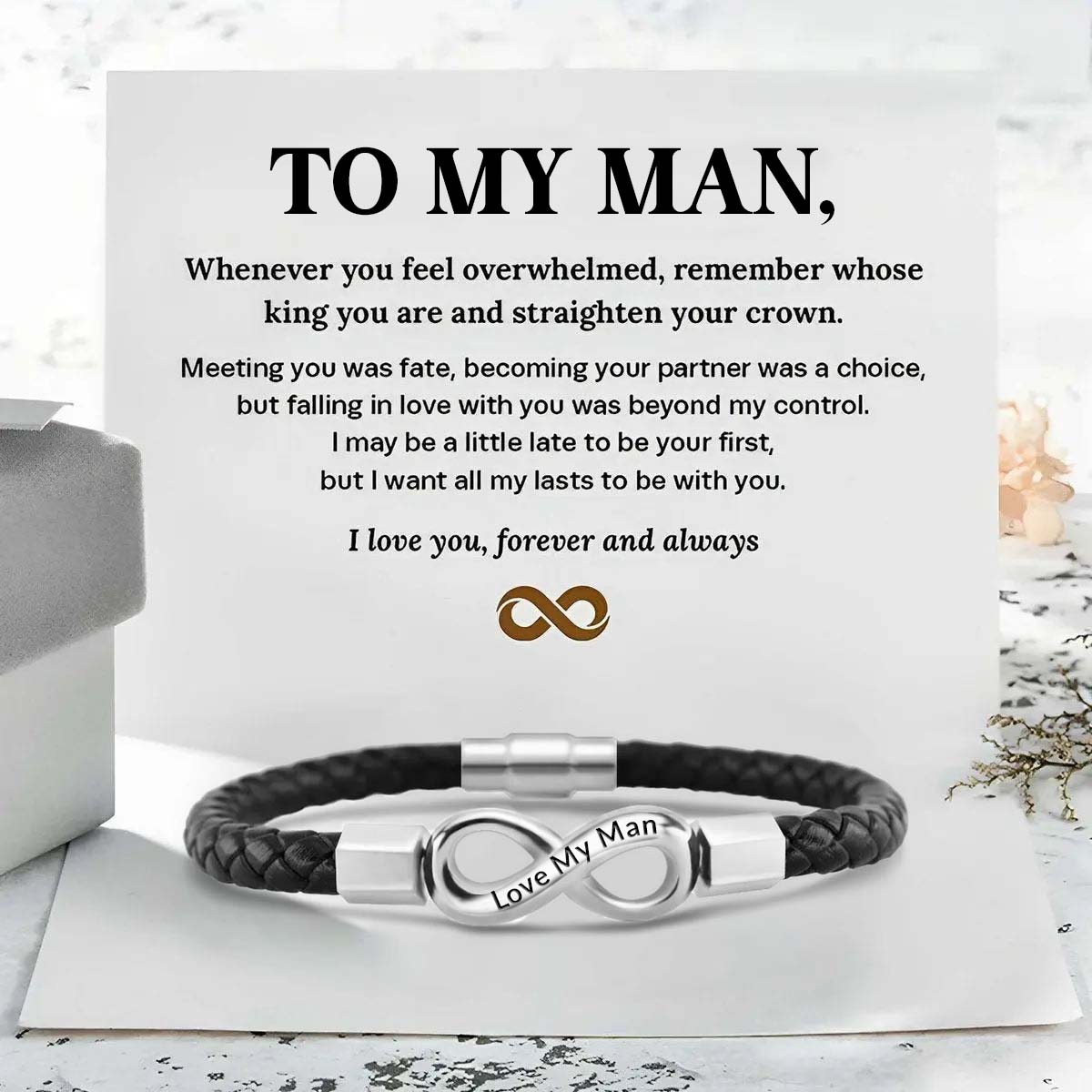 Love My Man - I Love You Forever And Always - Infinity Leather Bracelet