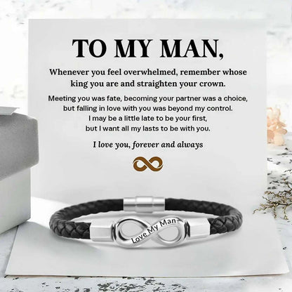 Love My Man - I Love You Forever And Always - Infinity Leather Bracelet