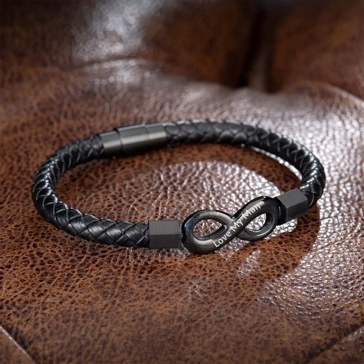 Love My Man - I Love You Forever And Always - Infinity Leather Bracelet